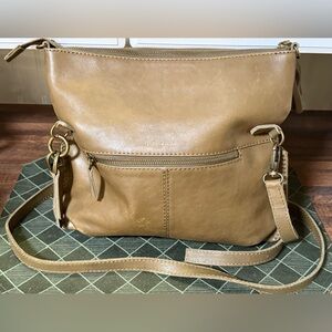 Lucky Brand Olive Green Soft Leather Foldable Bohemian Crossbody Hobo Bag
